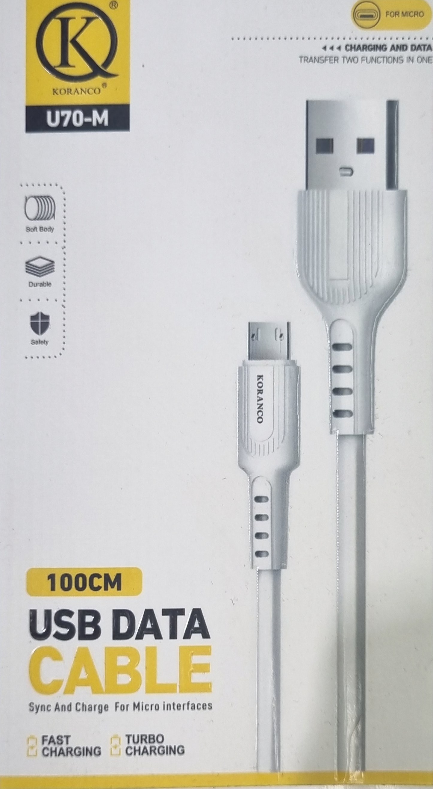 کابل شارژ 3.1 میکرو برند korancoمدل U70-M کیفیت عالی فست شارژ